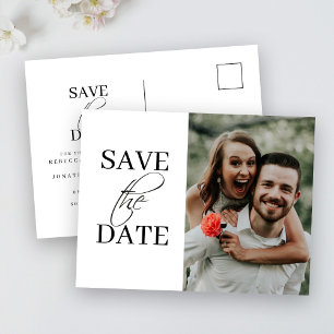 Elegant Minimal Black White Wedding Save The Date Announcement Postcard