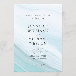Elegant minimal blue and white marble invitation