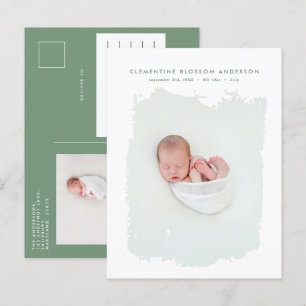 Elegant minimal blue birth announcement photo postcard