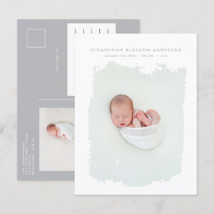 Elegant minimal blue birth announcement photo postcard