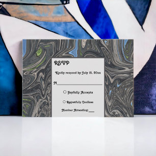 Elegant Minimal Blue Grey Waves Abstract Wedding RSVP Card
