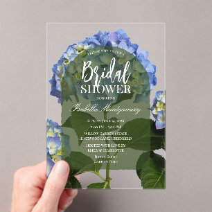 Elegant Minimal Blue Hydrangea Bridal Shower Acrylic Invitations