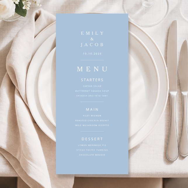 Elegant Minimal Blue Wedding Menu (Elegant Minimal Blue Wedding Menu)