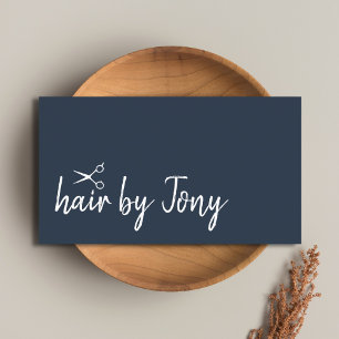 Elegant Minimal Blue White Hair Stylist Business Card