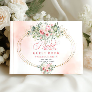 Elegant Minimal Blush Floral Gold Bridal Shower Guest Book