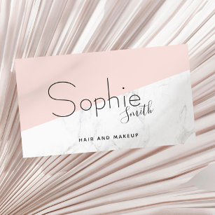 Elegant minimal blush pink marble hair & makeup business card