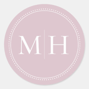 Elegant Minimal Blush Pink Monogram Dotted Border Classic Round Sticker