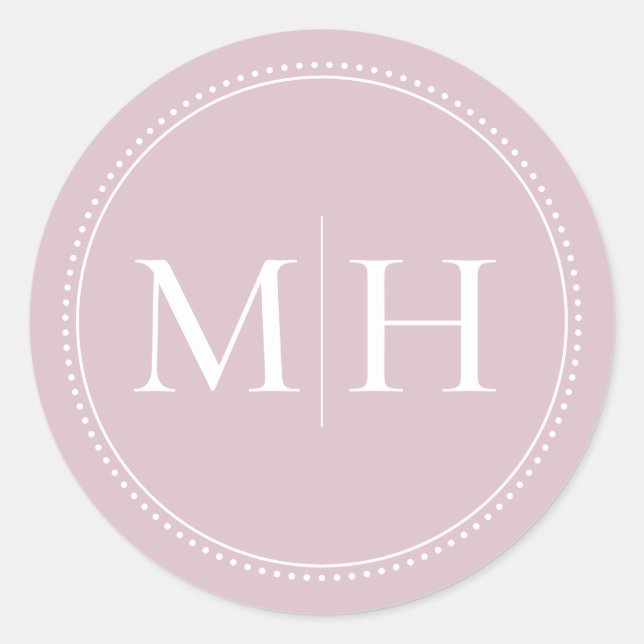 Elegant Minimal Blush Pink Monogram Dotted Border Classic Round Sticker (Front)
