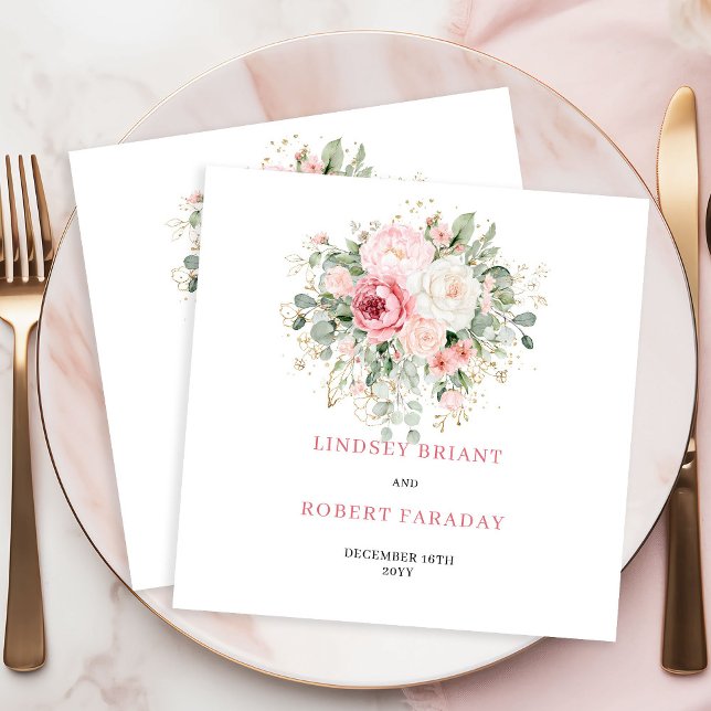 Elegant Minimal Blush Roses Wedding Napkins (Elegant Minimal Blush Roses Wedding Napkins)