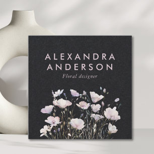 Elegant Minimal Boho Pink Wildflowers Watercolor Square Business Card