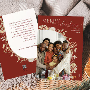 Elegant Minimal Boho Red Christmas Photo  Holiday Card