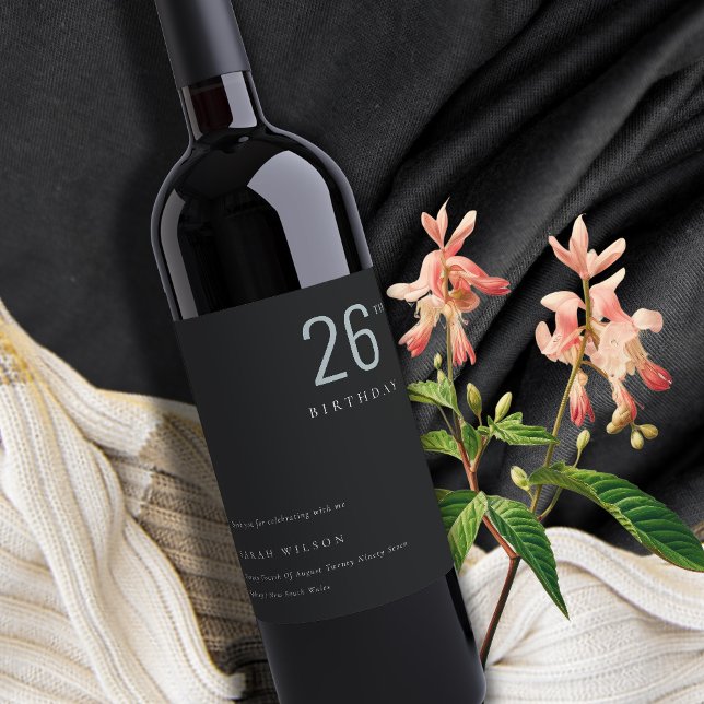 Elegant Minimal Bold Black Blue Any Age Birthday Wine Label (Creator Uploaded)