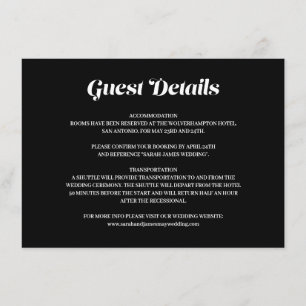 Elegant Minimal Bold Black Wedding Guest Details Enclosure Card