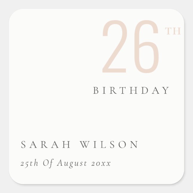 Elegant Minimal Bold Dusky Blush Any Age Birthday Square Sticker (Front)