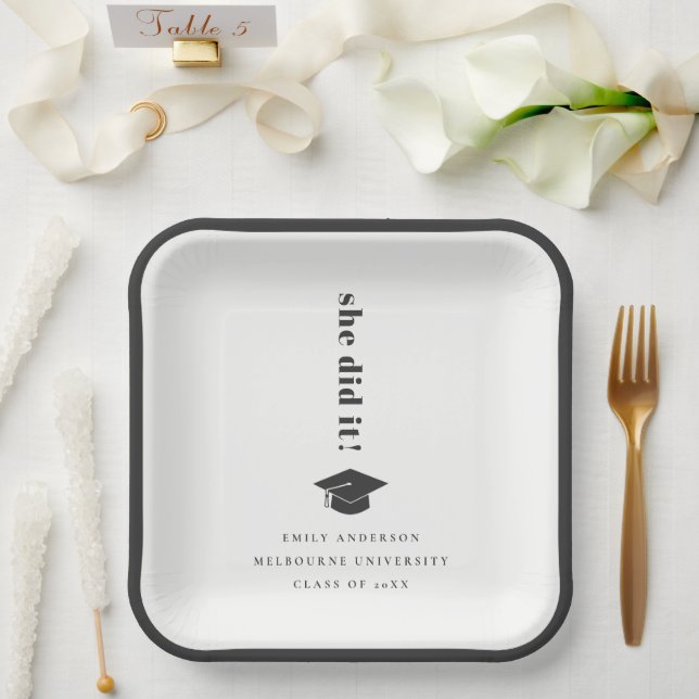 Elegant Minimal Bold Typography Graduation Cap Paper Plate (Wedding)