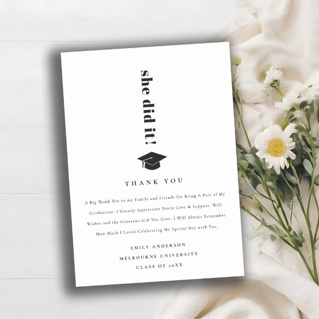 Elegant Minimal Bold Typography Graduation Cap Thank You Card (Creator Uploaded)