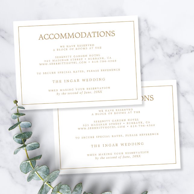 Elegant Minimal Border Gold Wedding Accommodations Enclosure Card (Creator Uploaded)