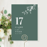 Elegant, Minimal Botanical Deep Green Wedding  Table Number<br><div class="desc">Guide your guests to their table with this elegant deep green wedding table number card. Stylish and simple design with names to the side along with the "and" in modern handwritten calligraphy. Delicate hand-drawn botanical greenery corner detail. Please place an individual order for "each" table number (i.e. for an event...</div>