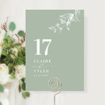 Elegant, Minimal Botanical Pale Green Wedding  Table Number<br><div class="desc">Guide your guests to their table with this elegant pale green wedding table number card. Stylish and simple design with names to the side along with the "and" in modern handwritten calligraphy. Delicate hand-drawn botanical greenery corner detail. Please place an individual order for "each" table number (i.e. for an event...</div>