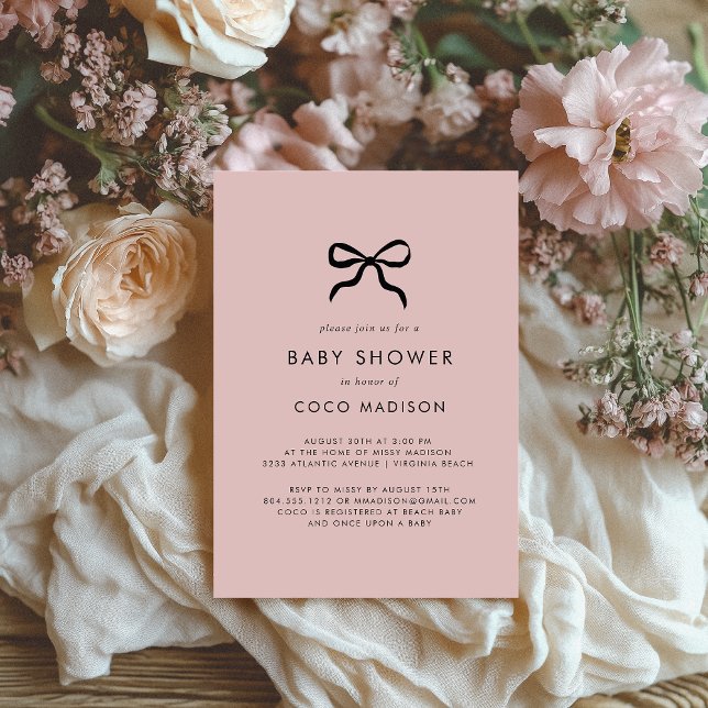 Elegant Minimal Bow Baby Shower Invitation (Elegant Minimal Bow Baby Shower Invitation - Blush Pink)
