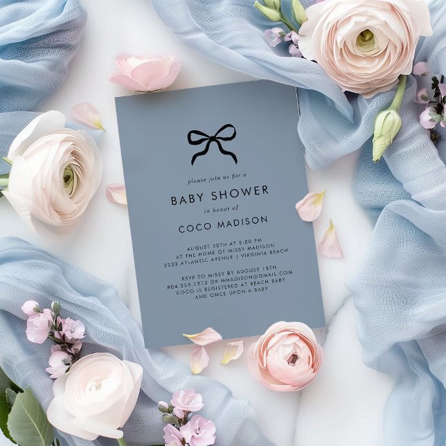 Elegant Minimal Bow Boy Baby Shower Invitation (Creator Uploaded)