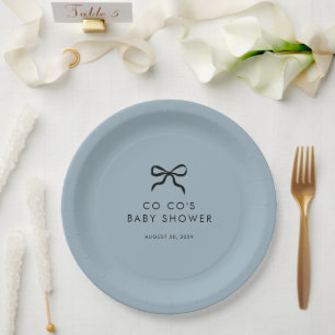 Elegant Minimal Bow Boy Baby Shower Paper Plate