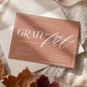 Elegant Minimal Bow Grateful Thanksgiving Dinner Invitation