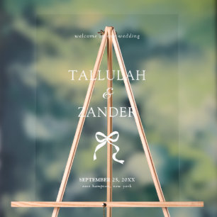 Elegant Minimal Bow Wedding Welcome Acrylic Sign