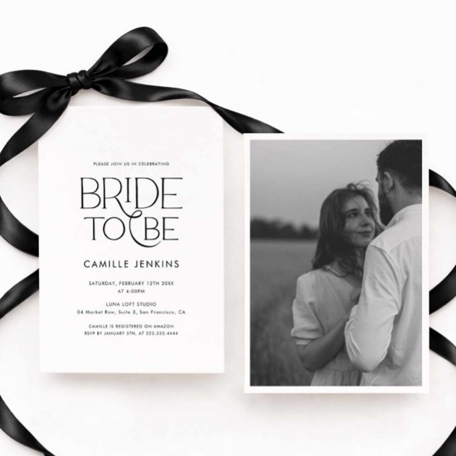 Elegant Minimal Bridal Shower Photo Invitation (Modern Elegant Bride to Be Photo Invitation)