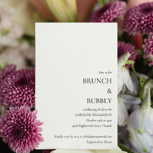 Elegant Minimal Brunch Bubbly Bridal Shower White Invitation