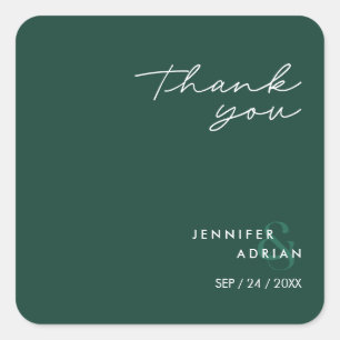 Elegant Minimal Brunswick Green Modern Wedding Square Sticker