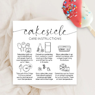 Elegant Minimal Cakesicles Care Instructions Card