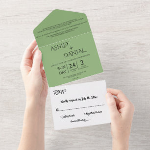 Elegant Minimal Calligraphy Green Modern Wedding All In One Invitation