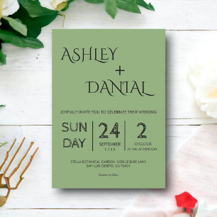 Elegant Minimal Calligraphy Green Modern Wedding Invitation