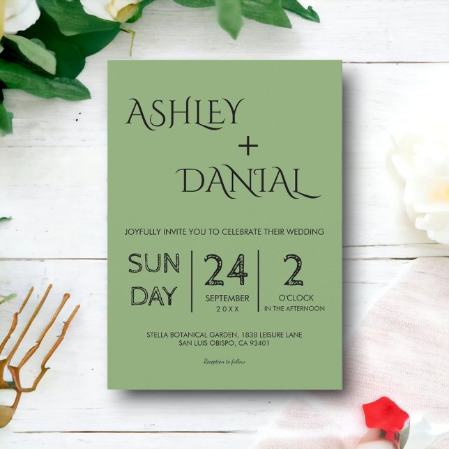 Elegant Minimal Calligraphy Green Modern Wedding Invitation (Creator Uploaded)