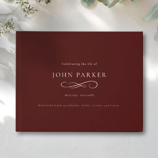 Elegant Minimal Celebration of life Burgund Guest Book