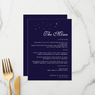 Elegant Minimal Celestial Midnight Blue Wedding Menu