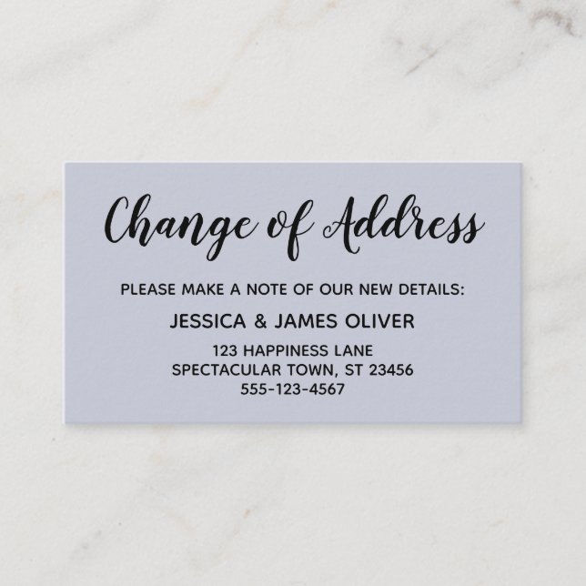 Elegant, Minimal Change of Address Dusty Blue Card (Front)