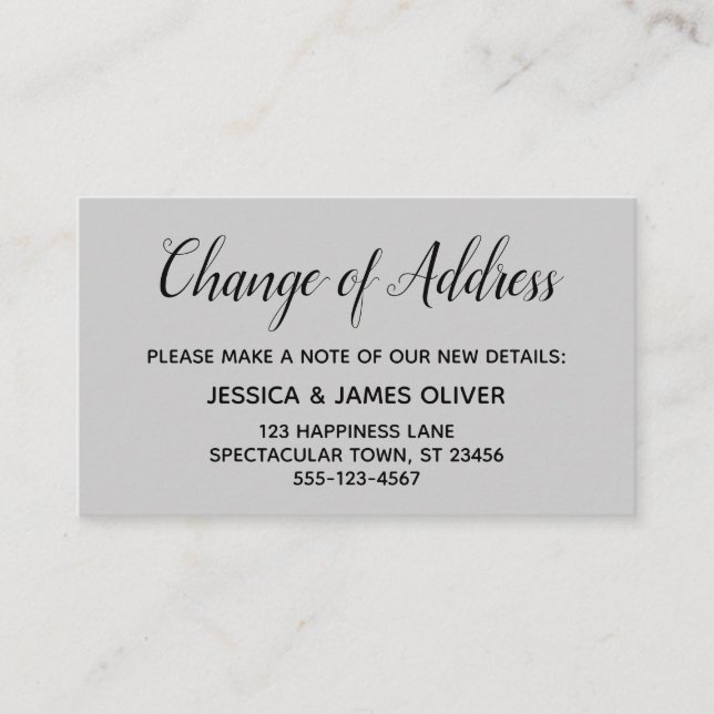 Elegant, Minimal Change of Address Grey Card (Front)