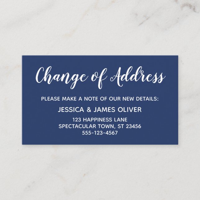 Elegant, Minimal Change of Address Navy Blue Card (Front)