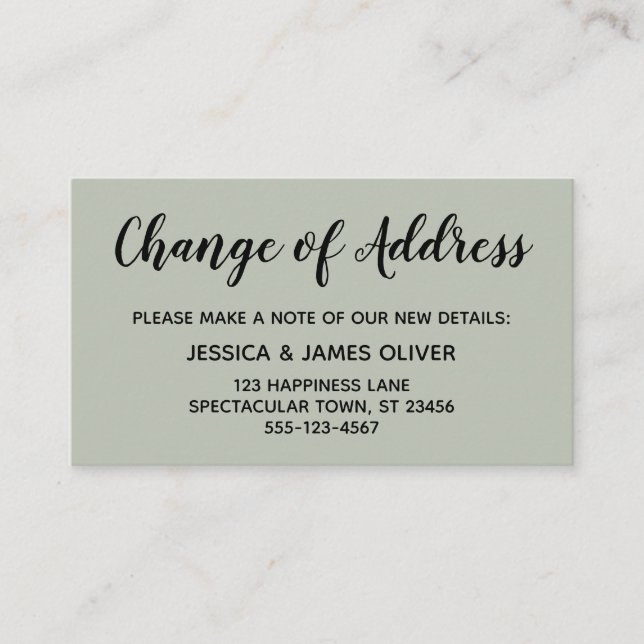 Elegant, Minimal Change of Address Sage Green Card (Front)