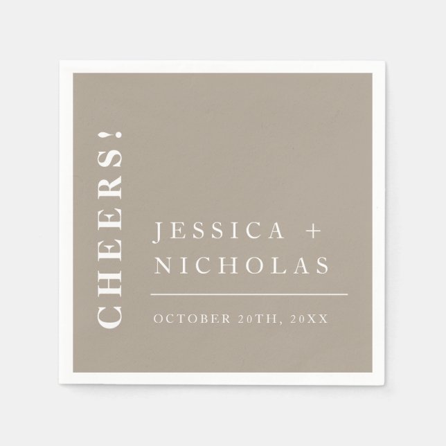 Elegant Minimal Cheers Olive Grey Modern Wedding Napkin (Front)