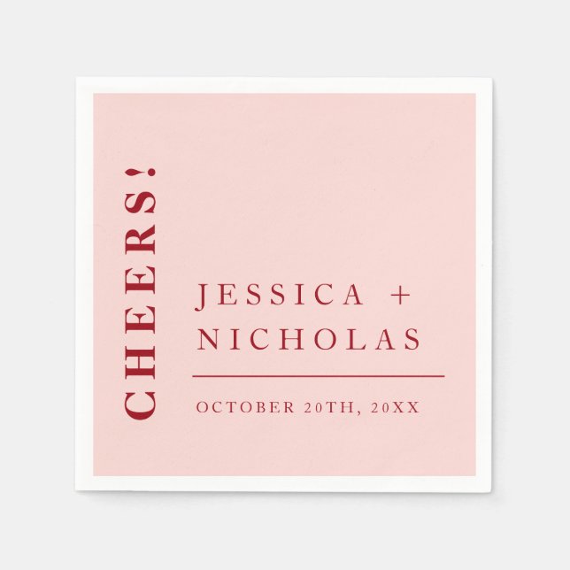 Elegant Minimal Cheers Pink & Red Modern Wedding Napkin (Front)