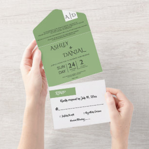 Elegant Minimal Chic Green Modern Simple Wedding All In One Invitation