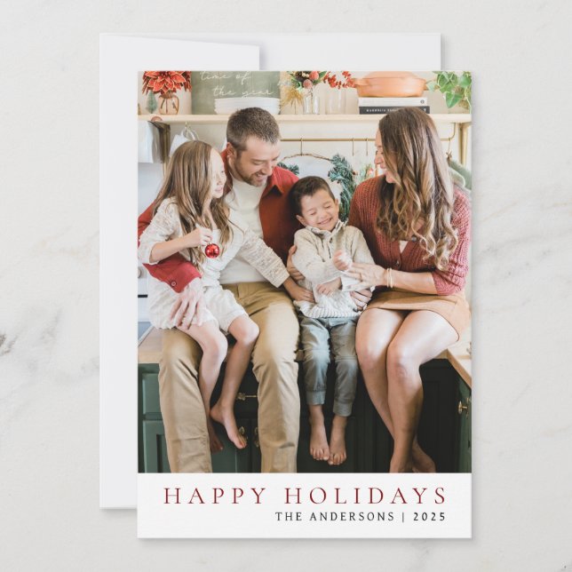 Elegant Minimal Christmas | Modern Family 1 Photo Holiday Card (Front)