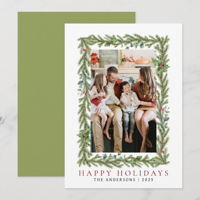 Elegant Minimal Christmas | Modern Family 1 Photo Holiday Card (Front/Back)