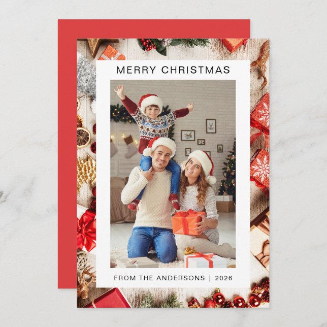Elegant Minimal Christmas | Modern Family 1 Photo Holiday Card (Front/Back)