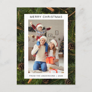 Elegant Minimal Christmas Modern Family 1 Photo Holiday Postcard