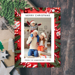 Elegant Minimal Christmas Modern Family 1 Photo Holiday Postcard