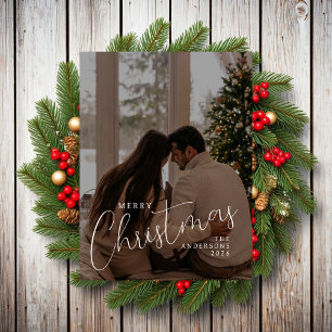 Elegant Minimal Christmas   Modern Family 1 Photo Holiday Postcard